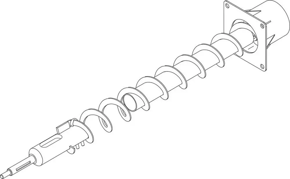 Förderschnecke von Bosch mit spiralförmigem Design. Die Abbildung zeigt die Frontansicht der Förderschnecke mit einer Antriebseinheit.